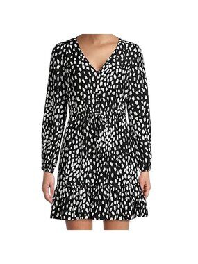 Vineyard Vines Black White Spotted Tie-Waist Ruffle Mini Dress Size XS